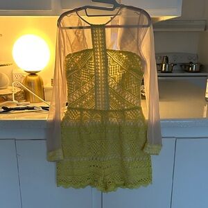 Chic Yellow Lace Dress with Sheer Sleeves